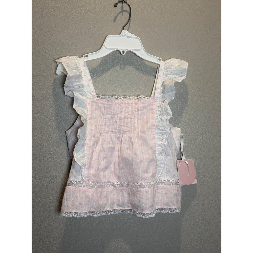 LoveShackFancy x Target Girls Light Pink Floral Ruffle Lace Trim Top Size 16 NWT
